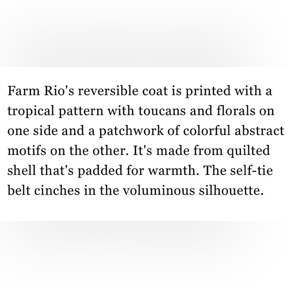 Anthropologie NWT Farm Rio Graphic Quilted Reversible Coat Size M. - Picture 8 of 11